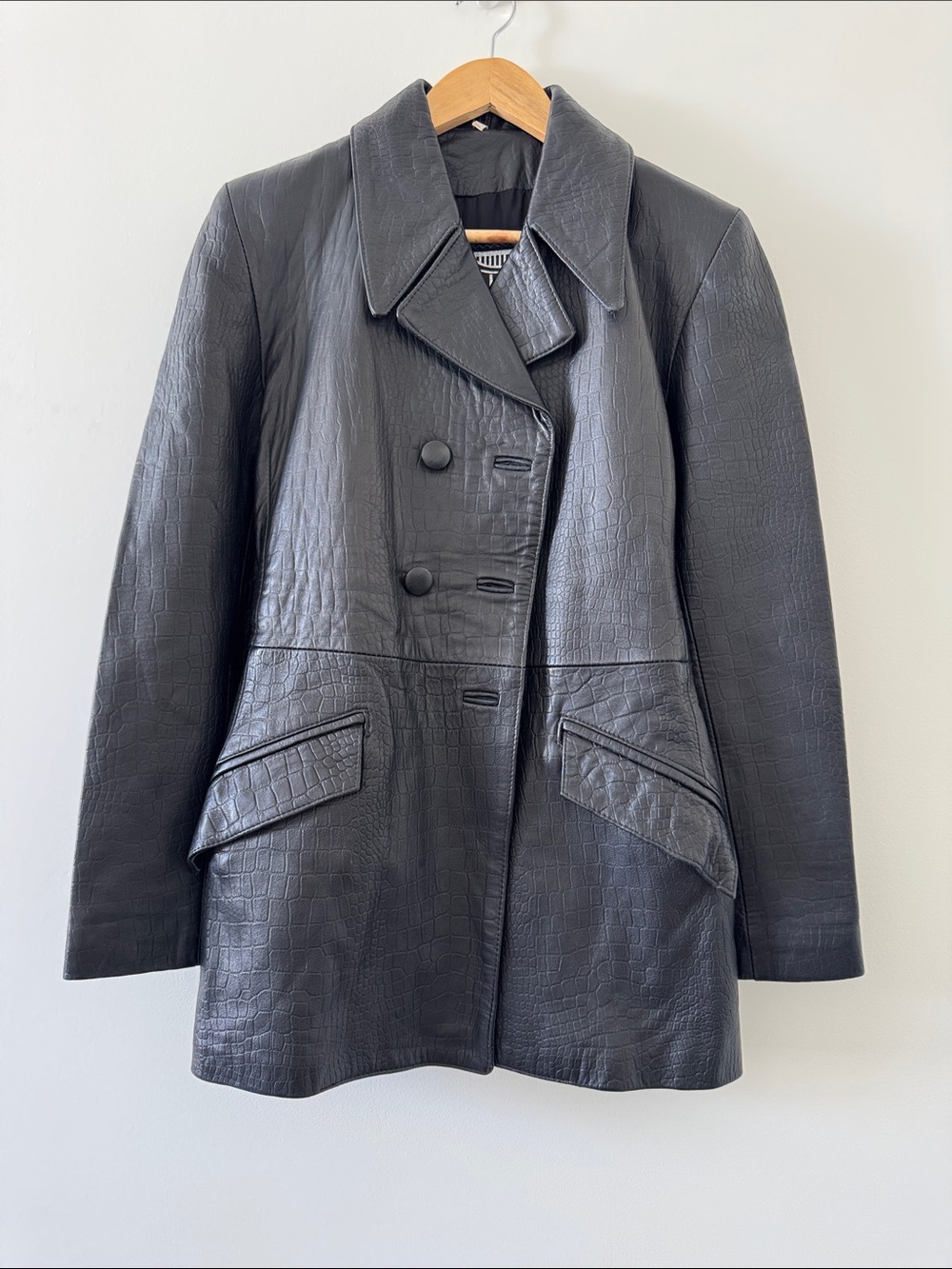 Vintage Y2K Gossip Special Division Black Leather Croc Embossed Jacket UK Size S